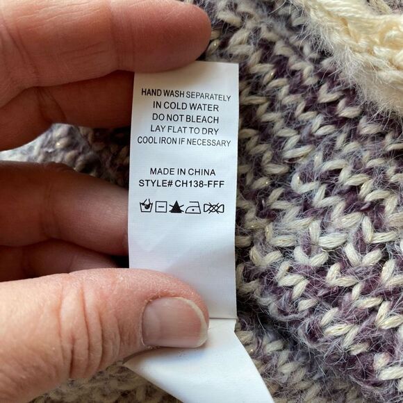 Fate Open Cardigan Tassel Fringe Sweater Lavender & Cream Women’s Large Boho - Picture 7 of 15